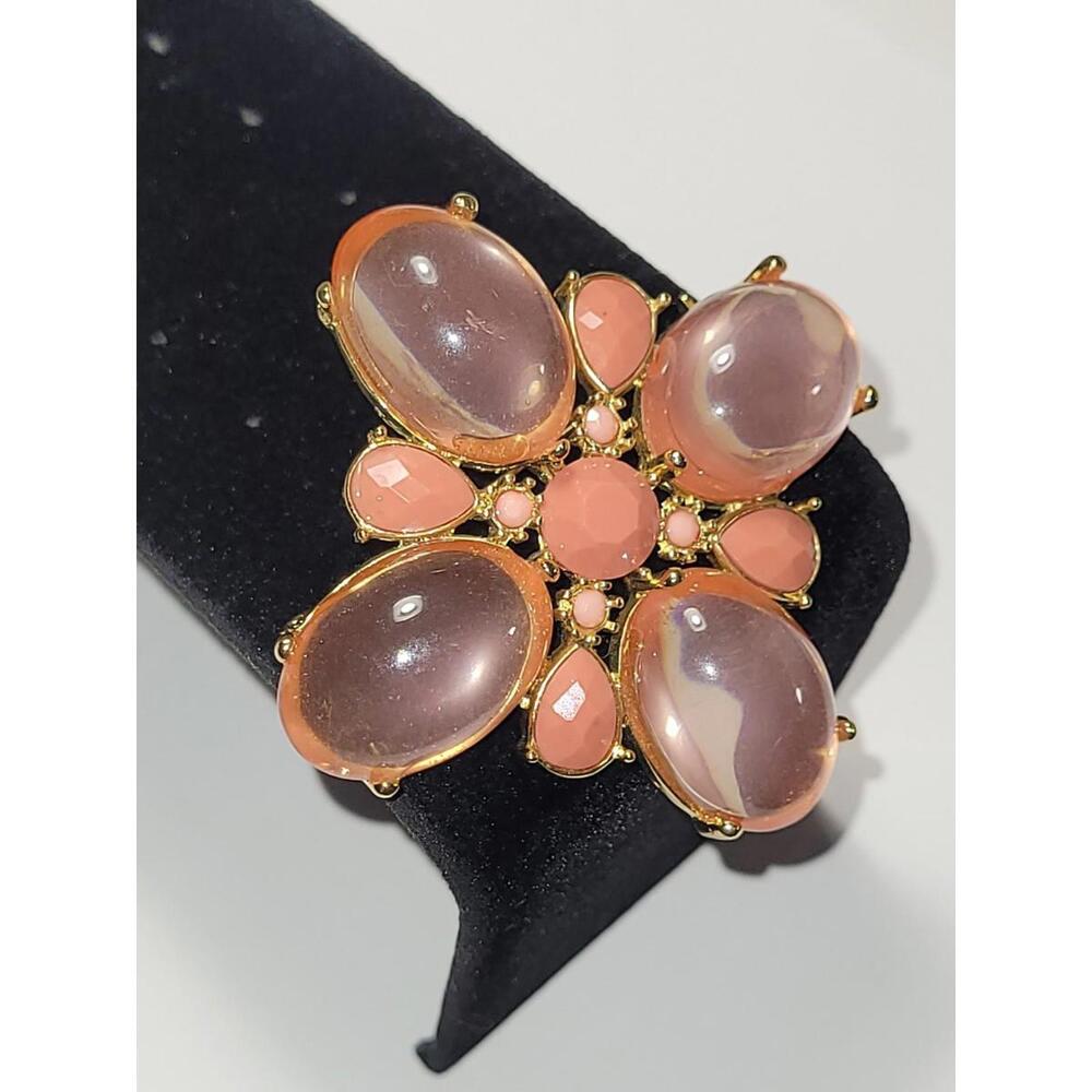 Vintage Style Pink Cabochon Brooch Pin Gold Tone Statement Jewelry Accessory - Picture 14 of 15